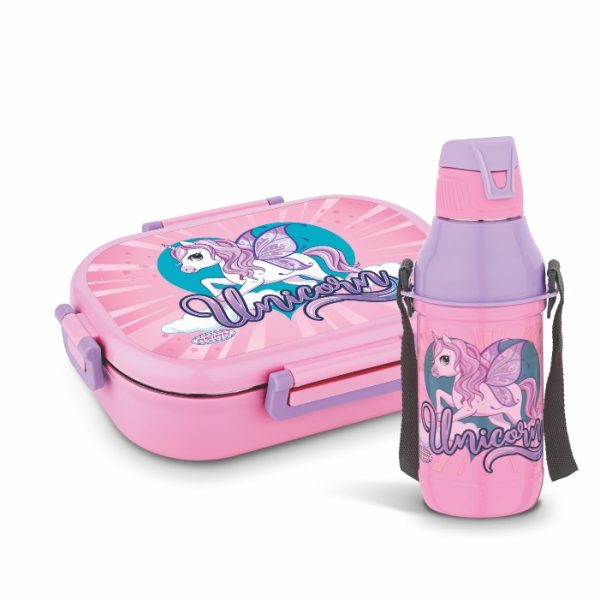 Asian Unicorn Themed Combo pack joy meal Combo hot meal Locker junior 500ml & Aqua joy Steel Water Bottle