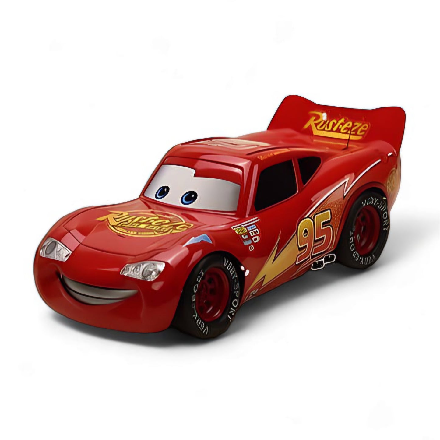 Red toy car with 'Rust-eze' branding on a white background