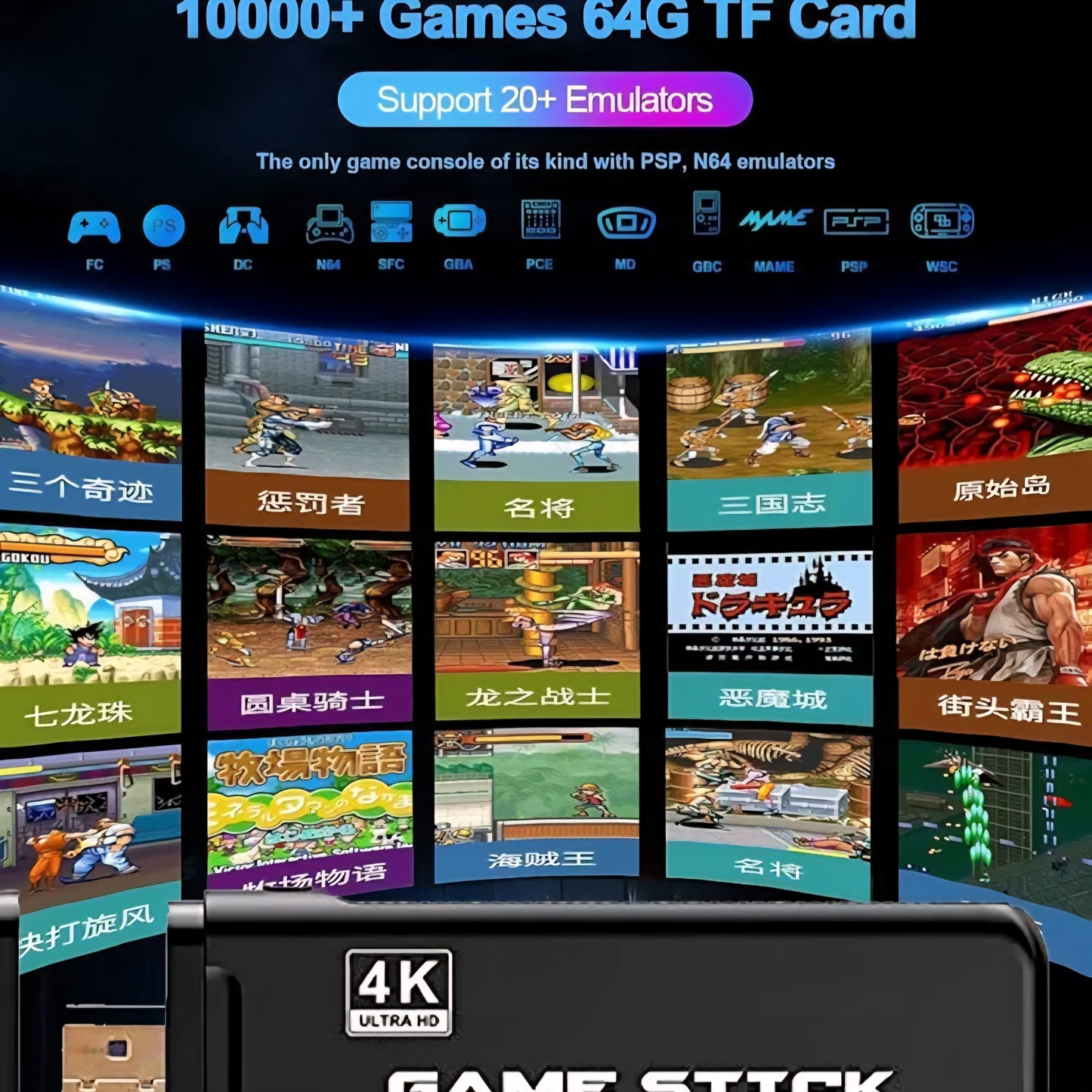 Retro 4K Game Console: Nostalgia Plug and Play with 20000+ Built-in Games, 2.4G Wireless 2 Player Dual Controllers