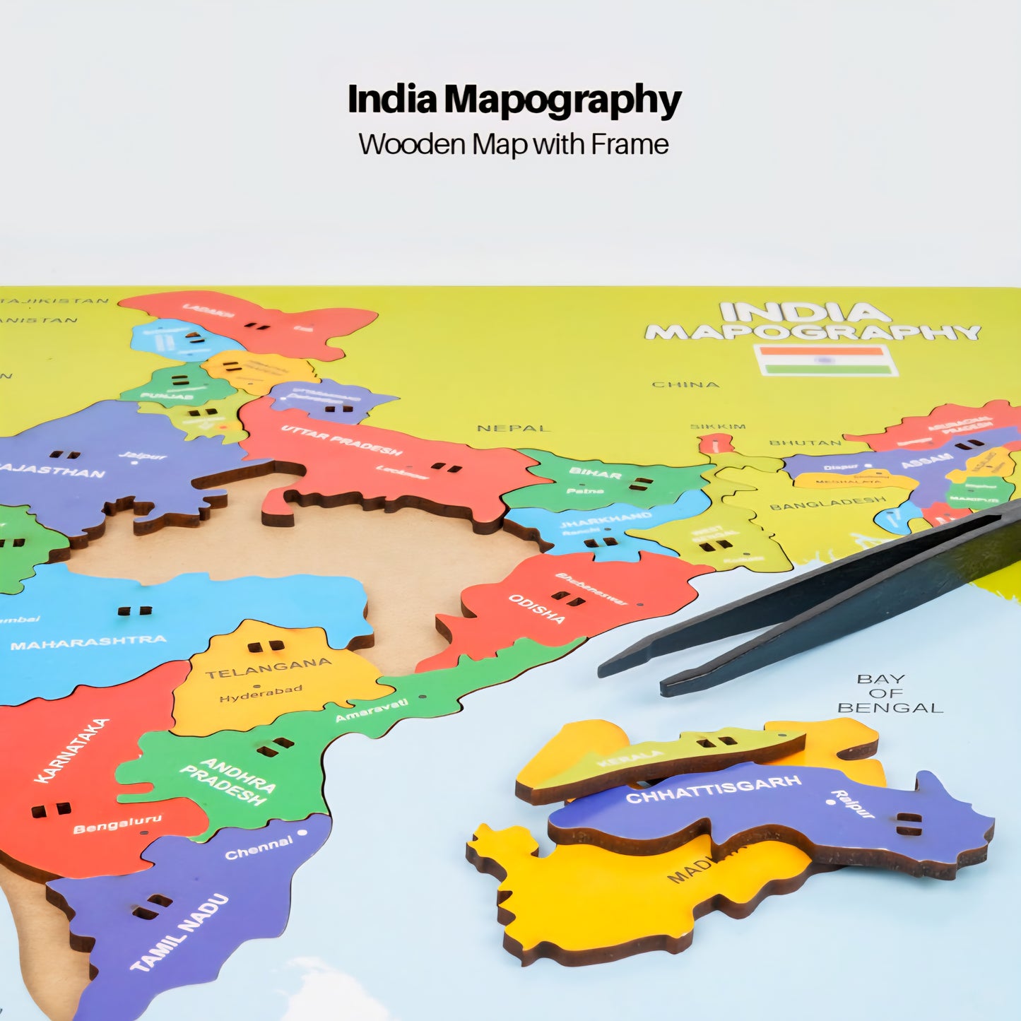 Ratnas Wooden India Mapography puzzle 22 pieces wooden jigsaw puzzle with frame