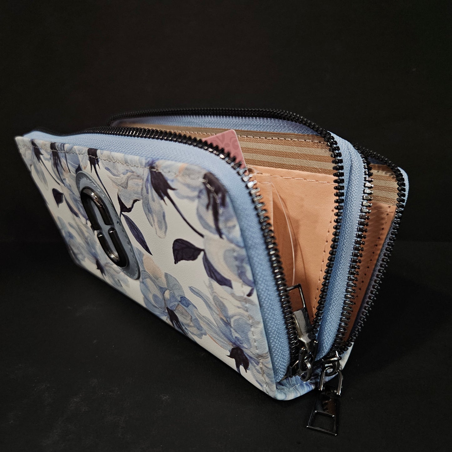 Leather Thin Slim Wallets for Women Cute Bear Stars Wallet for Women with Double Zipper
