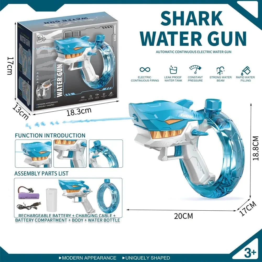 Shark Electric Water Gun – Powerful Automatic Squirt Gun for Kids & Adults | Continuous Firing Water Blaster for Holi, Summer, Beach & Pool Fun Long-Range Water Gun Toy for Boys & Girls