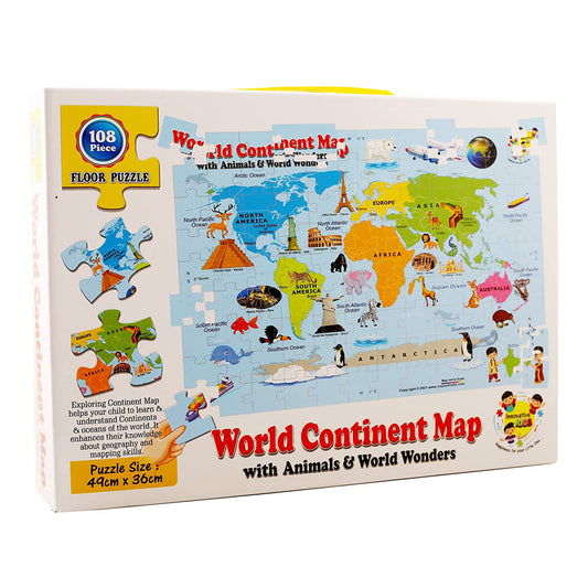 108 Pieces Jigsaw Floor Puzzle Set for 4+ Age Kids (World Continent Map) geography
