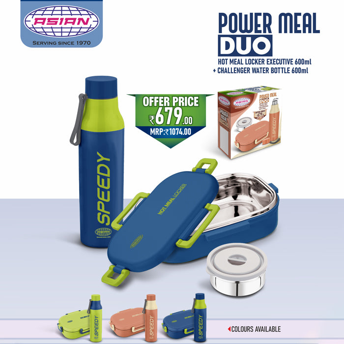 Asian power meal Duo hot meal Locker executive 600ml & challenger Water Bottle 600ml