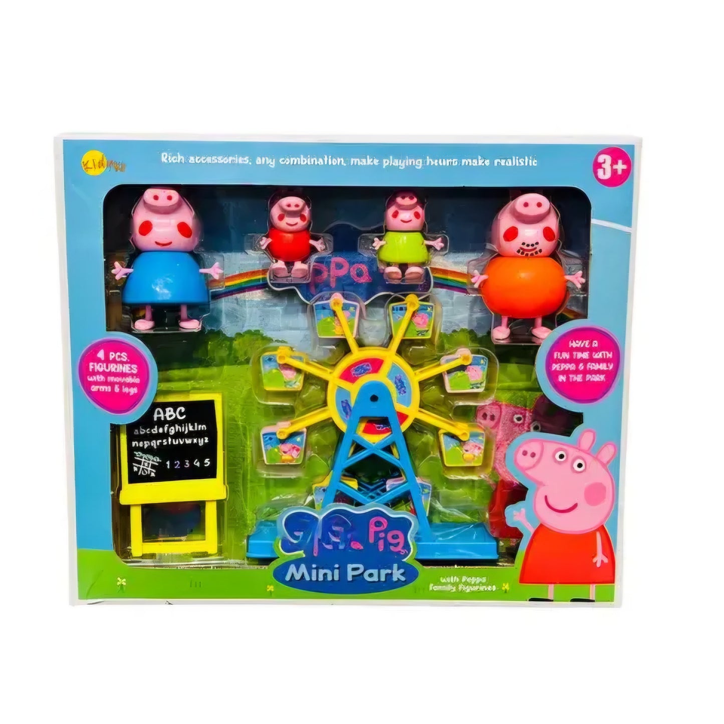 Pig Family Mini Park Ferris Wheel Playset for Kids | 4 Pig Family Figurines with Movable Arms & Legs | Pretend Play Toy Set for Boys & Girls (3+ Years)