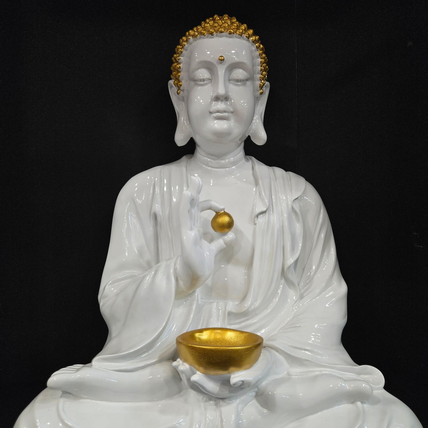 Lord Buddha White & gold big size Idol for Living & Drawing Room