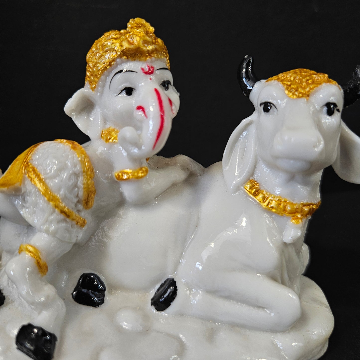 Handcrafted Polyresine Lord Ganesha on Cow Decorative Showpiece, Best for Home Decor