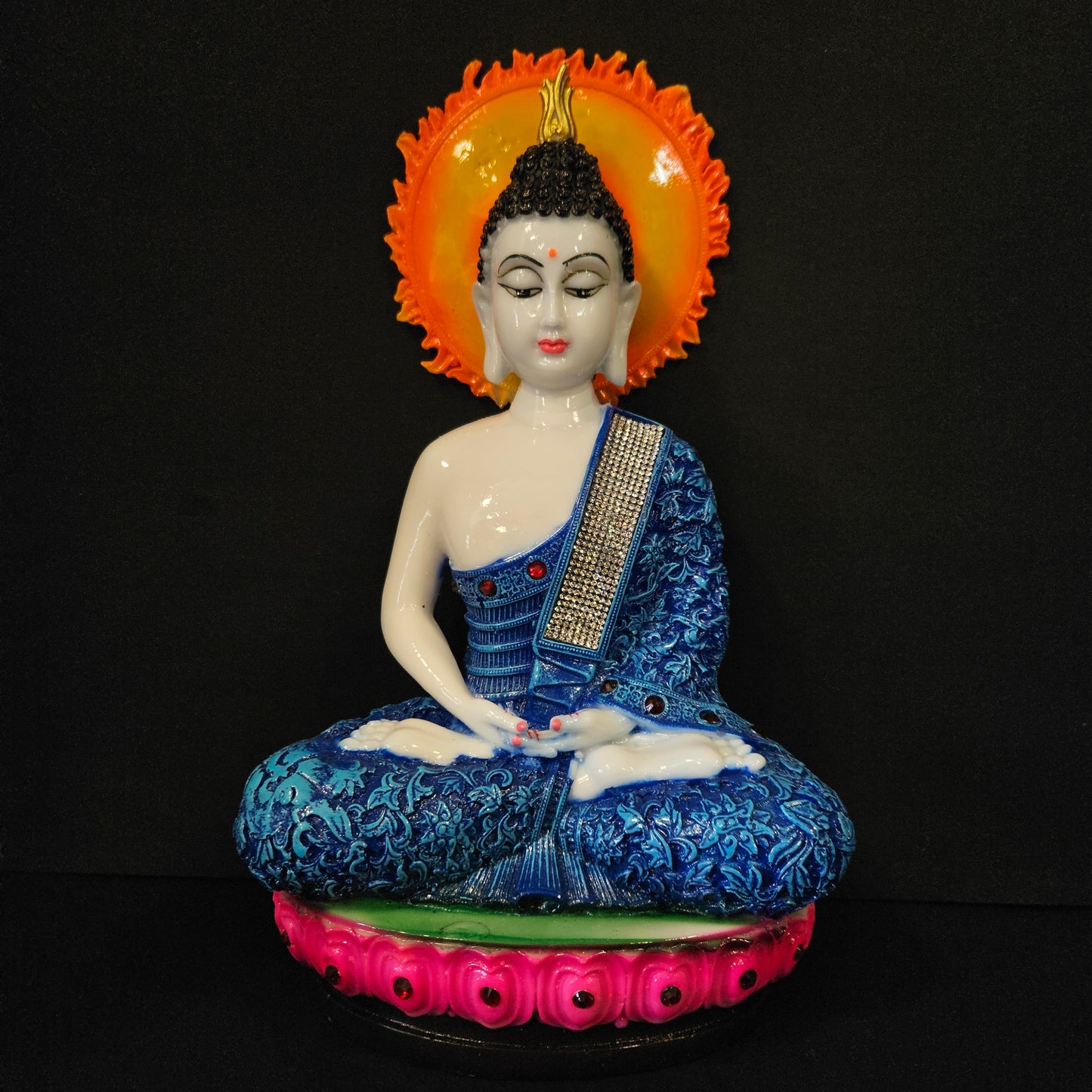 Lord Buddha White with attractive and stones designed Idol for Living & Drawing Room