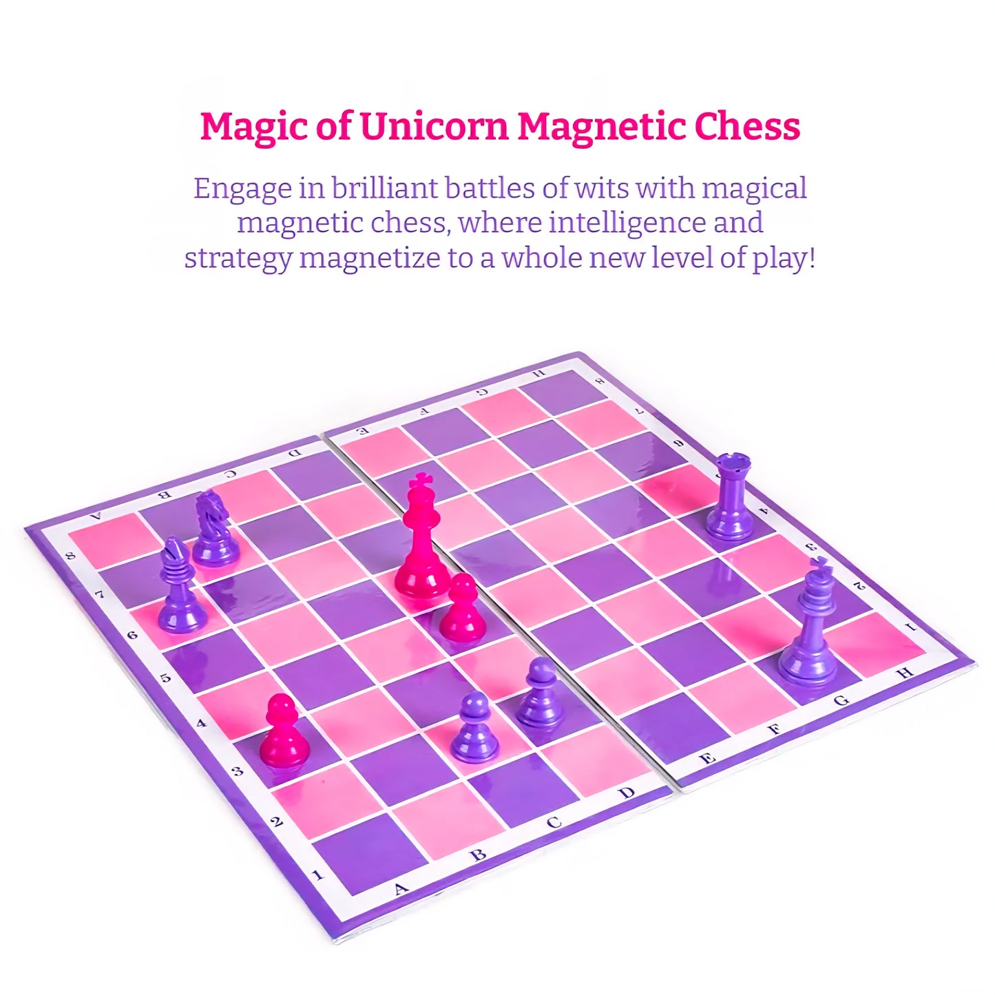 Ratna's Unicorn Magnetic Chess Senior Foldable Magnetic Chess Board Set with Magnetic Pieces for Kids and Adults Pink & Purple Board