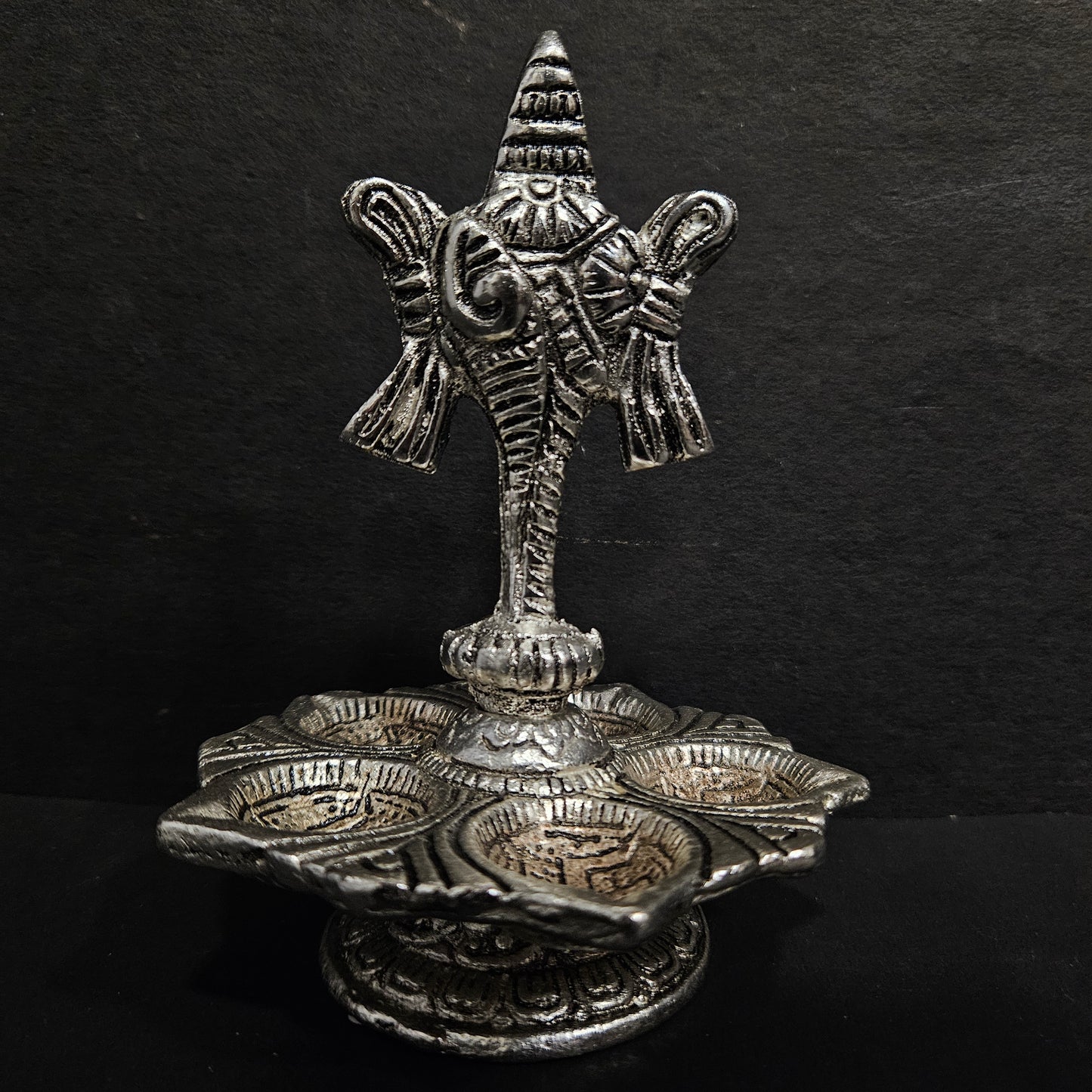 Tirupati Balaji Vilakku Panch Mukhi Silver colour Diya,Vinayaka diya,peacock diya,with Stand Decorative Showpiece