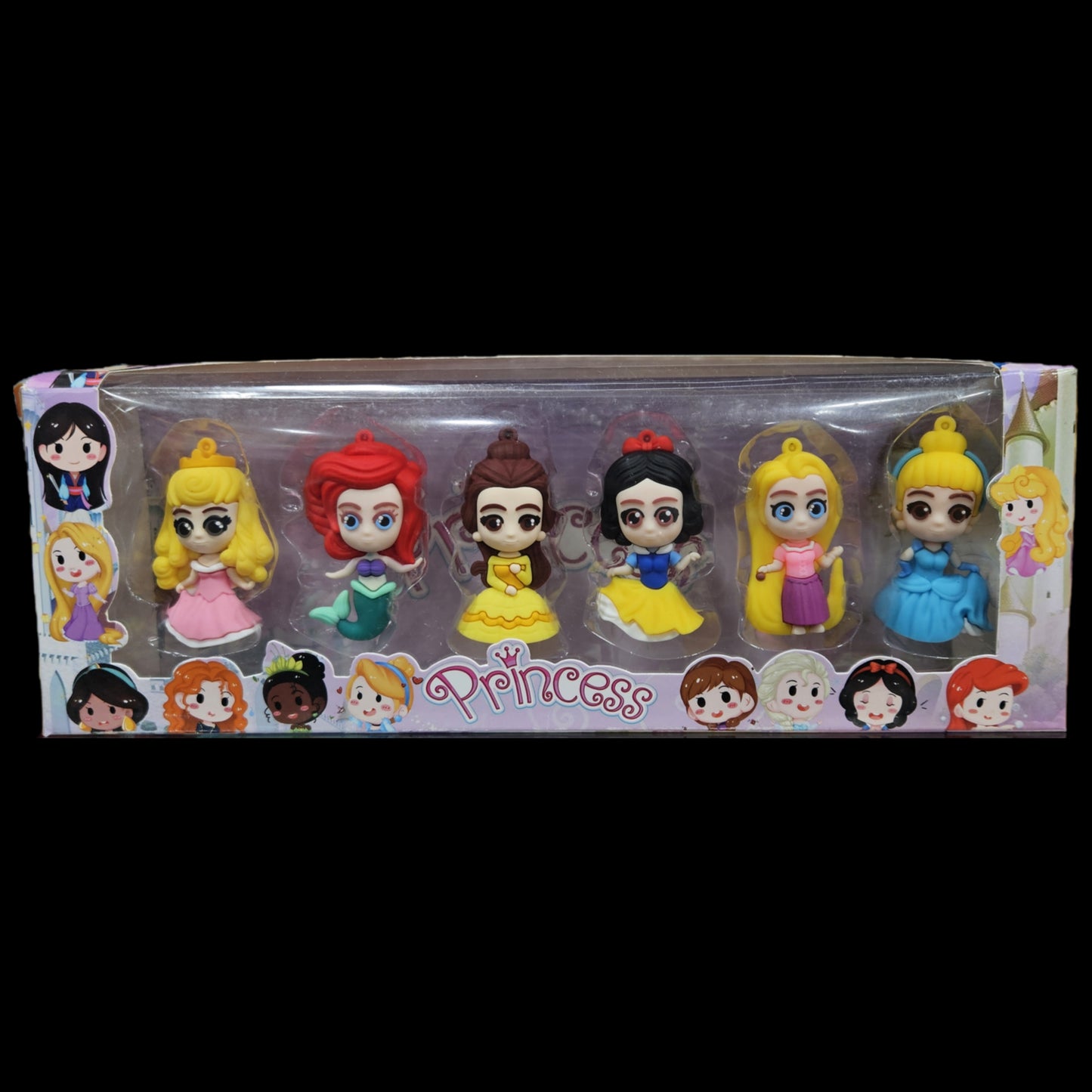 Disney Princess Anime Figure Snow White Ariel Cinderella Rapunzel Aurora Belle Keychain Bag Keyring Children's Toy Birthday Gift