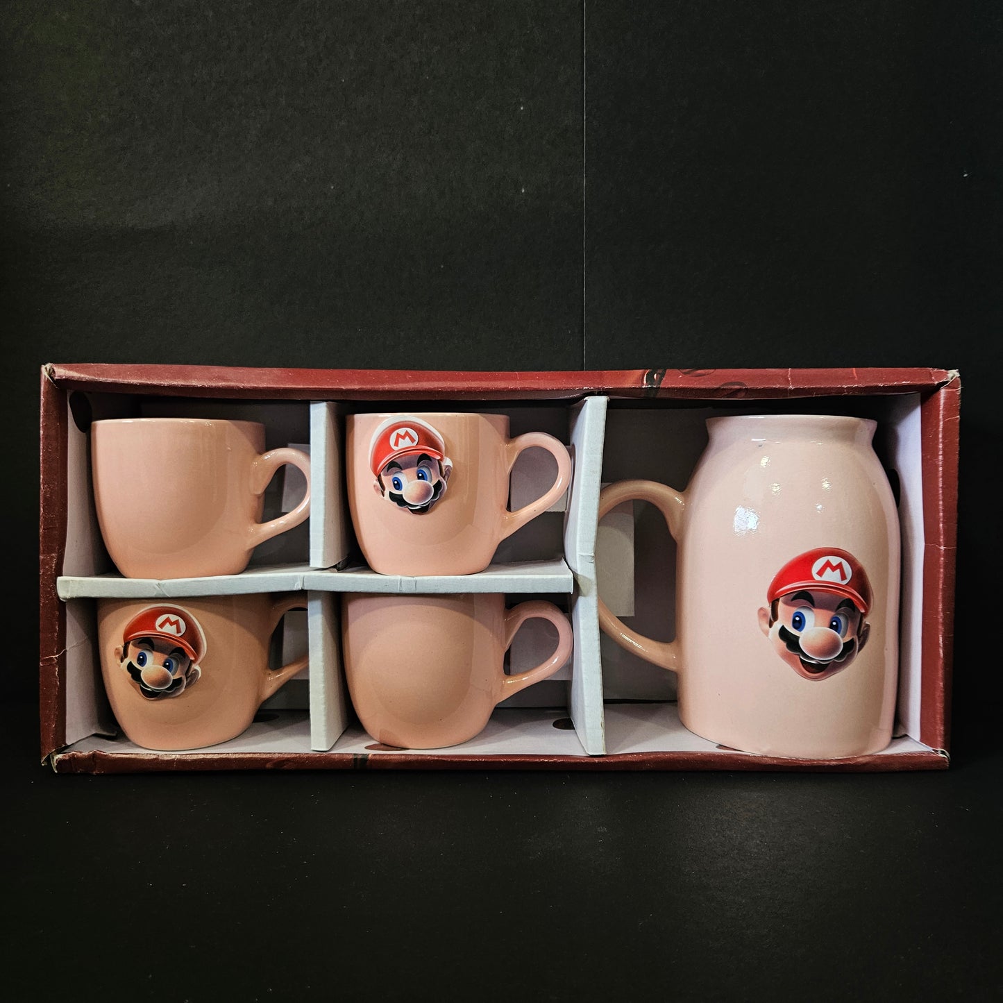 Jaina Crystal Elegant new generation glassware 4 Ceramic tea cups & 1 kettle in super Mario theme