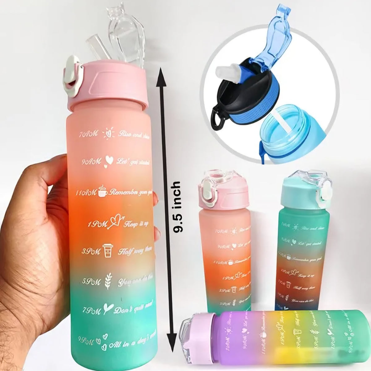 Water Bottle Motivational Water Bottle with Time Marker – BPA-Free, Leakproof, Straw School Use perfect for kids return gifting