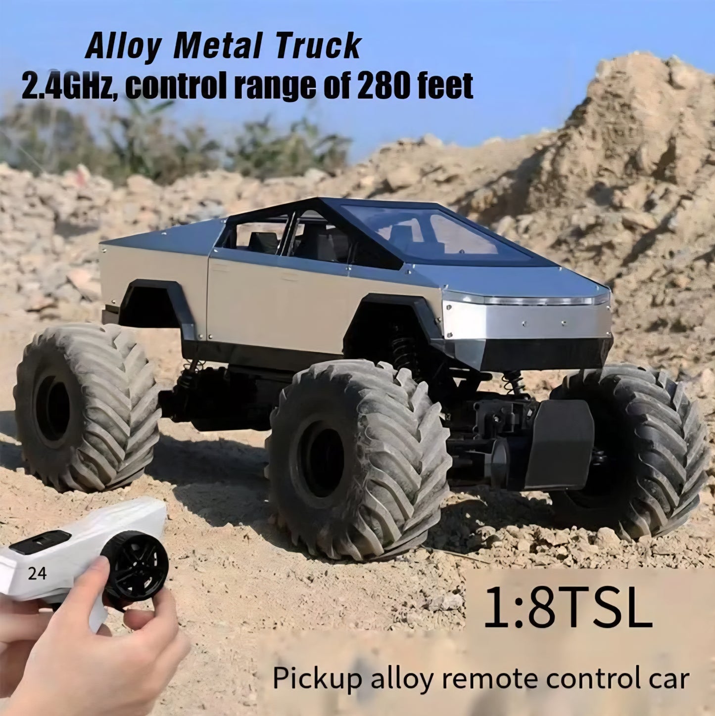 Cybertruck RC Cars Alloy Truck Metal Big Remote Control Car 2.4 GHz 36KPH -4WD All Terrain RTR Trucks Aluminum Shock Climbing 45°angles Sound&Light Effect with 70-Minute Super Long Battery Life