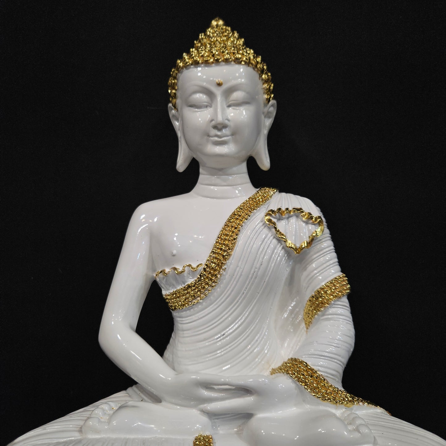 Buddha Statue for Home Decor Diwali Office Corporate Gift Meditation Showpiece Figurine White Gold