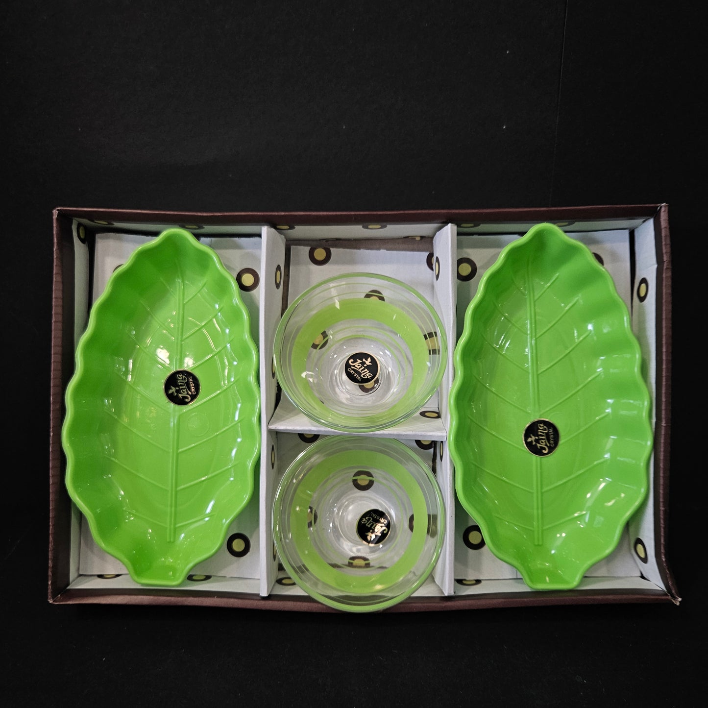 Jaina continental new generation glassware 2 bowls & 2 leaf platter set perfect for Return gifting purpose
