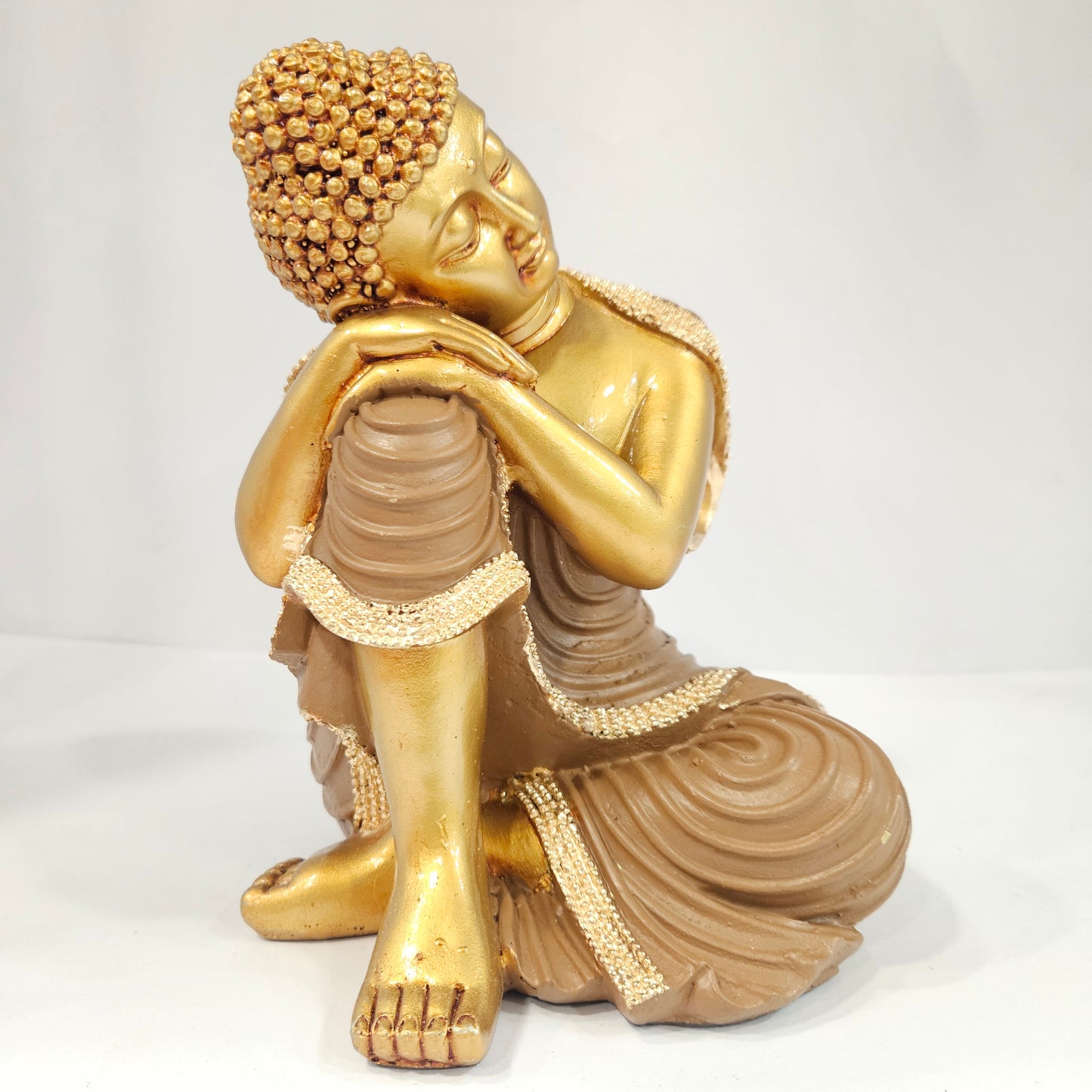 Sitting Buddha Statue Idol Buddha Figure Gold Foli Work Resin Made Light Weight Statue Perfect Home decor