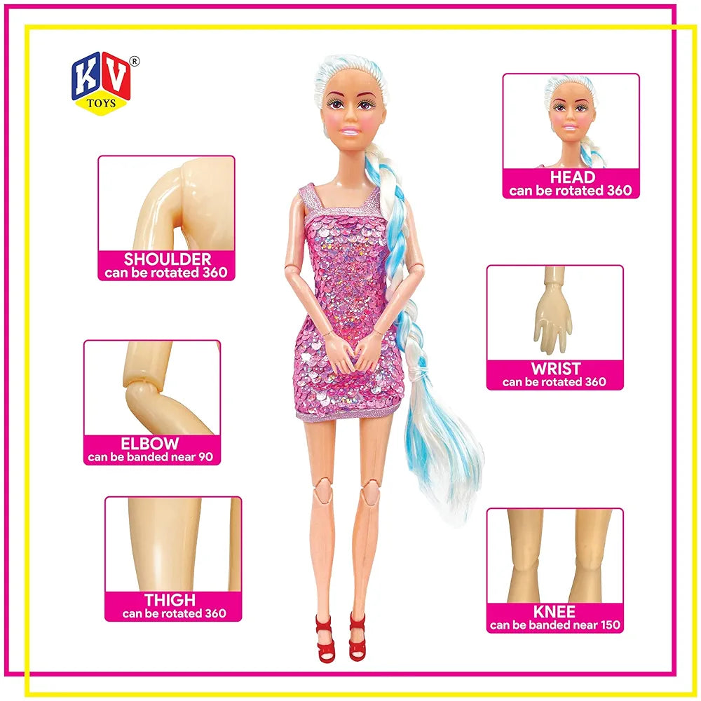 Alia Doll Wearing Sparkly Dress and Braided Soft Hair, Pair of Heels | Moveable Body Parts | Perfect for Kids Aged 3 and Above