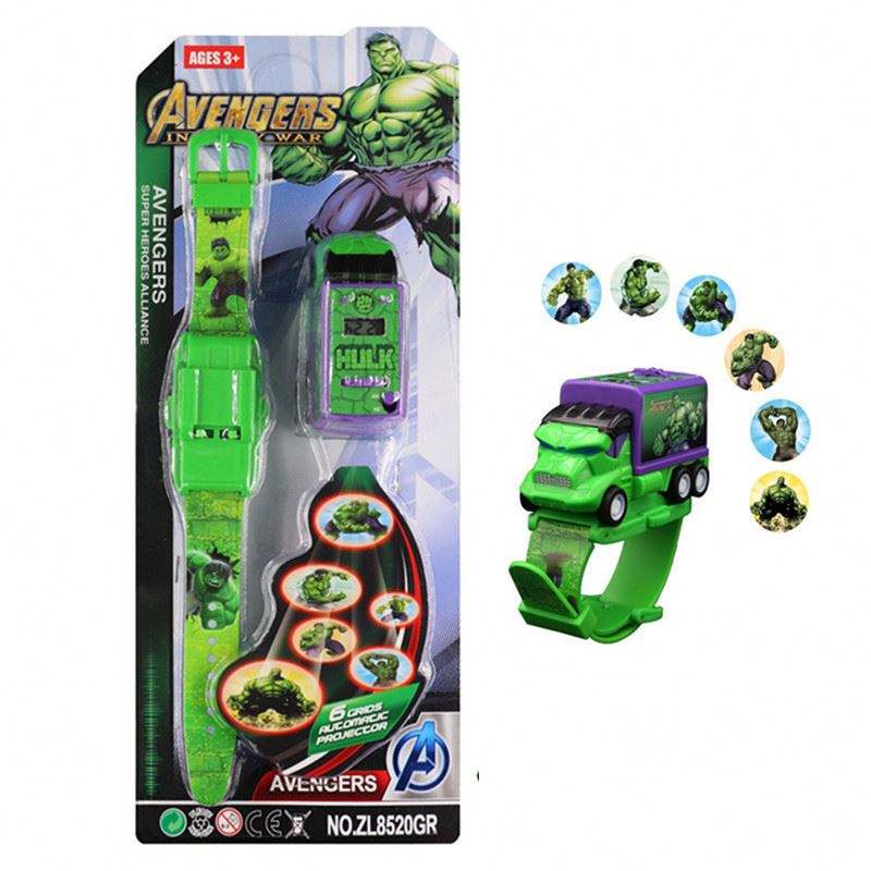 Super Action Figure Caption a Shield Hero of amrica| Truck Car Shaped Pull Back 6 Images Projector Toy Wrist Watceh for Kids| Different Images Projection with Detachable Moving Truck Toy Watch