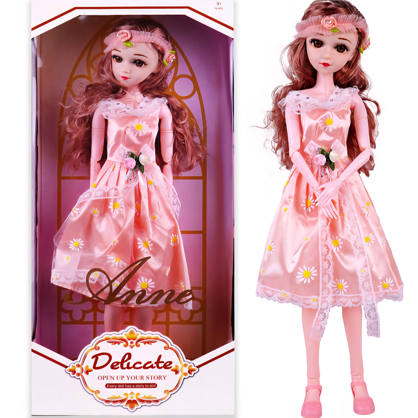 Stunning Look Anne Fashion Doll with 3D Eyes & Folding Hands Pretend Play Gift for Girls Kids Role Play Toy for Age 3+, Peach