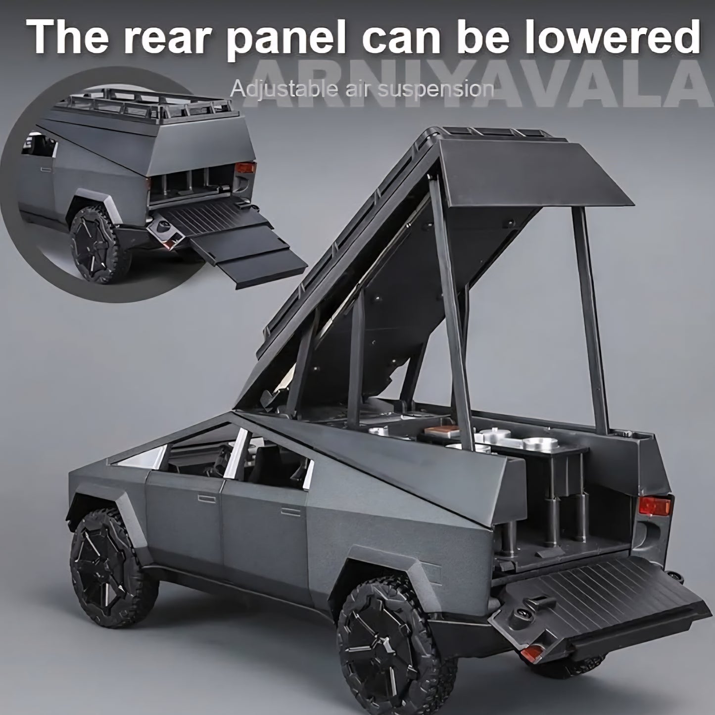 cybertruck Camping RV car Model Toys, Pickup Trailer Toy Pickup Truck Model with Sound and Light Function, Suitable Gifts, Decorations
