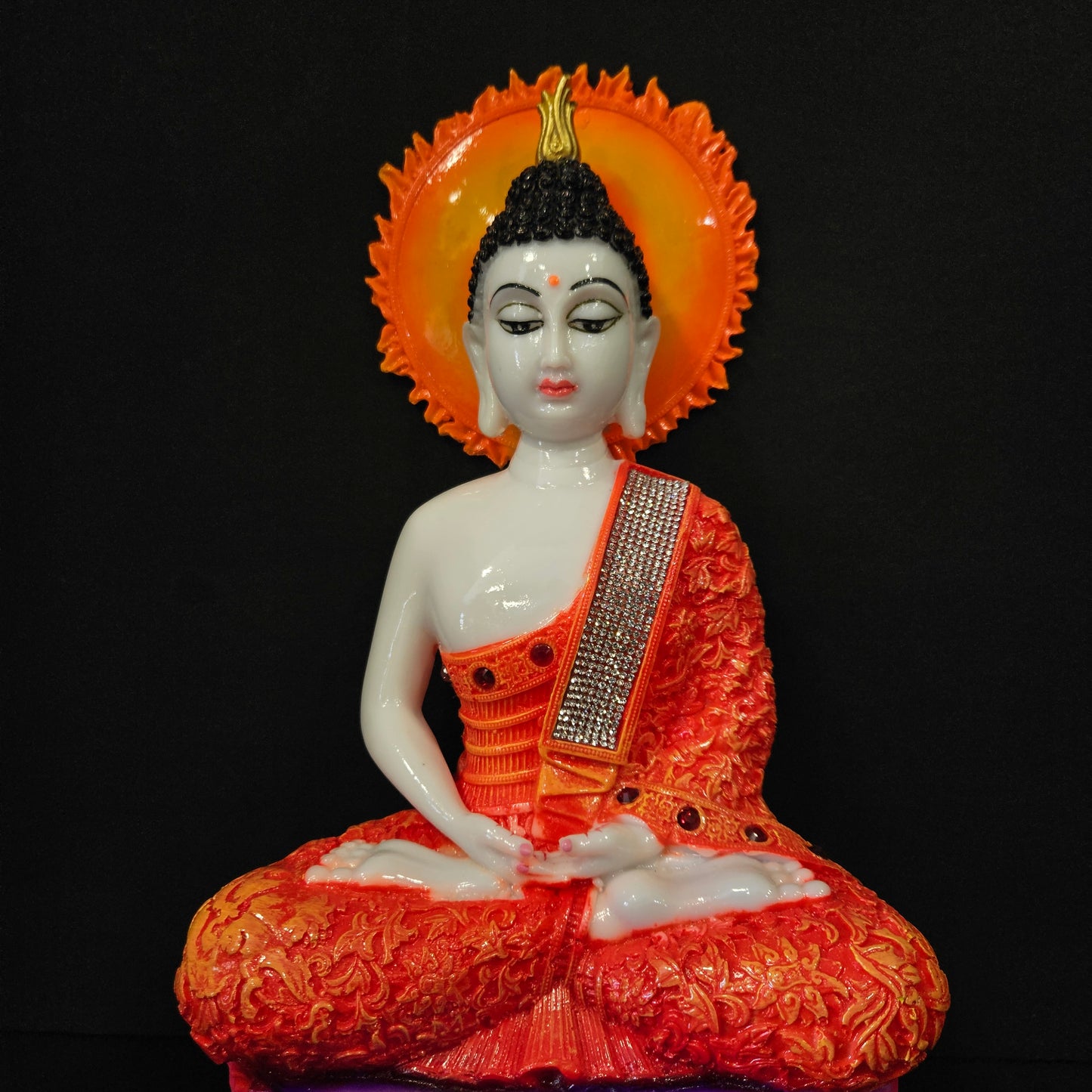 Lord Buddha White with attractive and stones designed Idol for Living & Drawing Room
