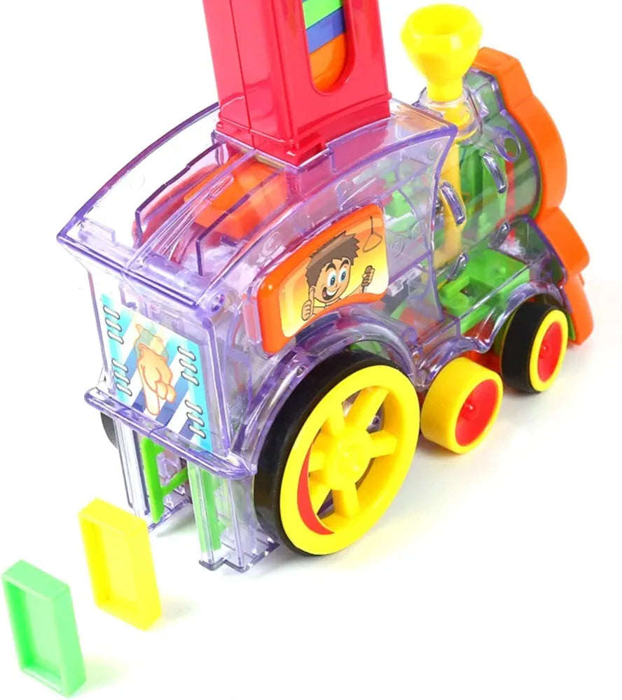 Domino Funny train Set of 60 Pcs Educational Domino Building Blocks Rally Engine with Accessories music & 3D light