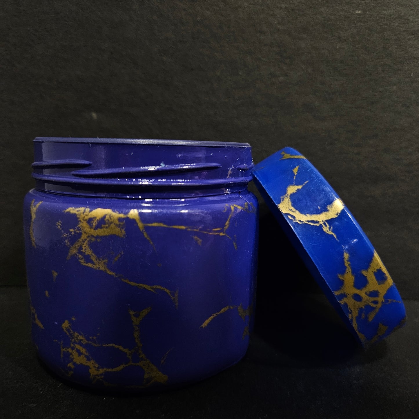Karen glass jar with gold&blue coloured jar with Lid