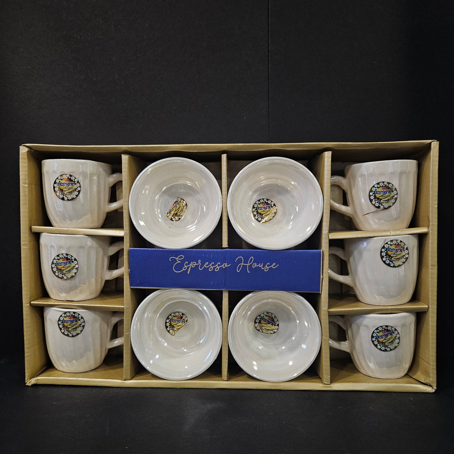 Espresso house Ceramic pieces shiny cups with 4 Ceramic bowls set