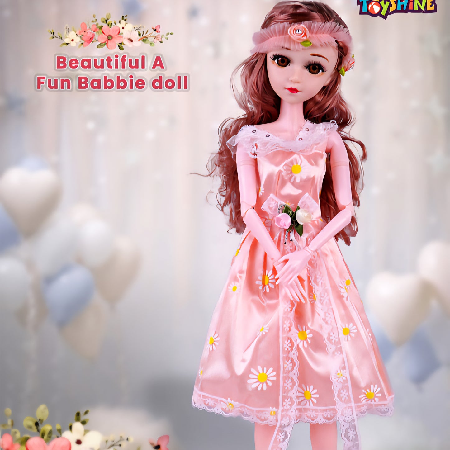 Stunning Look Anne Fashion Doll with 3D Eyes & Folding Hands Pretend Play Gift for Girls Kids Role Play Toy for Age 3+, Peach
