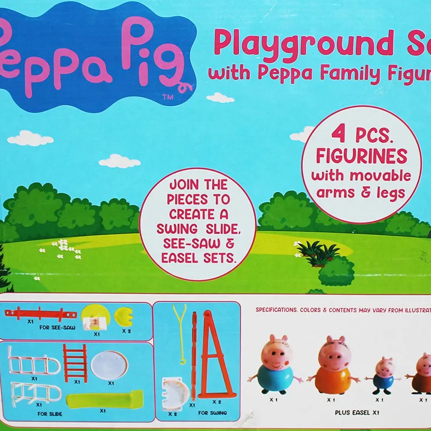 Pepp'a Pig's Family Playground Park Set with Pig Family Figures, Slide, Swing, See-Saw, Easel Sets Pieces for Kids/Pretend Playground Set for Kids. Best for Birthday Gifts