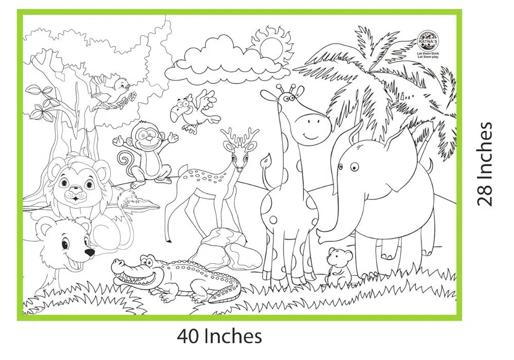 My Coloring Mat Jungle Printed Mat of Washable & Reusable Colouring Kit for Kids
