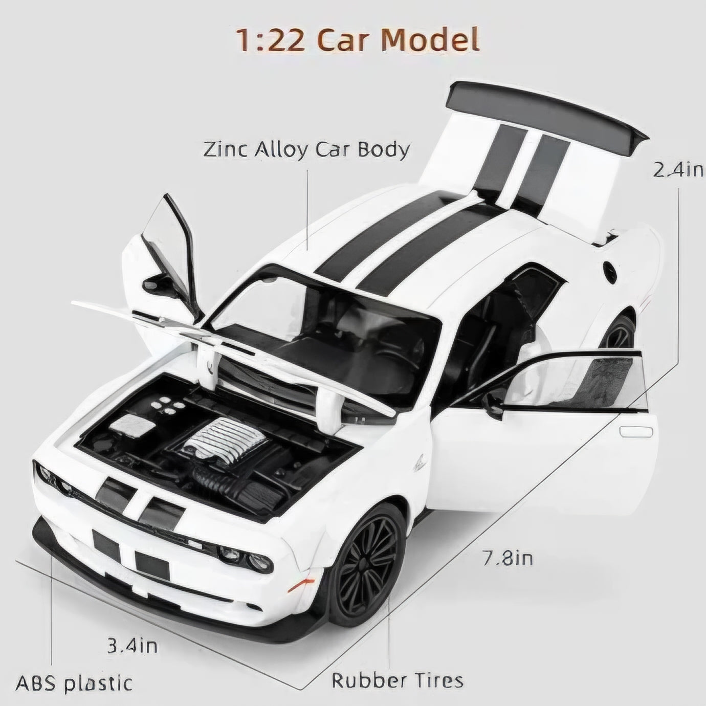 Dodge Challenger SRT Exclusive Alloy Metal Pull Back Die-cast Car Model with Sound Light Mini Auto Toy for Kids for Toy Car with Sound and Light