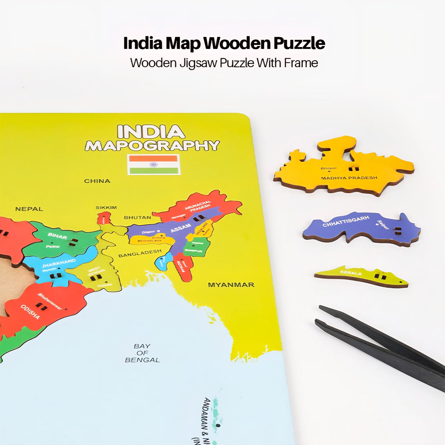 Ratnas Wooden India Mapography puzzle 22 pieces wooden jigsaw puzzle with frame