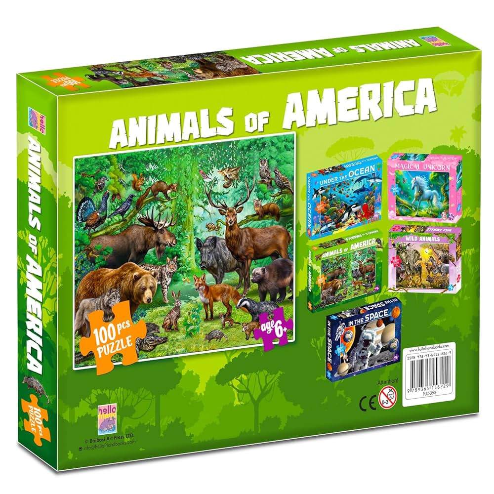 Animals of America Puzzle Box for Kids – 100 Piece Jigsaw Puzzle | Travel Brain Games for Children Ages 6-12 | Great Birthday Gifts for Girls and Boys