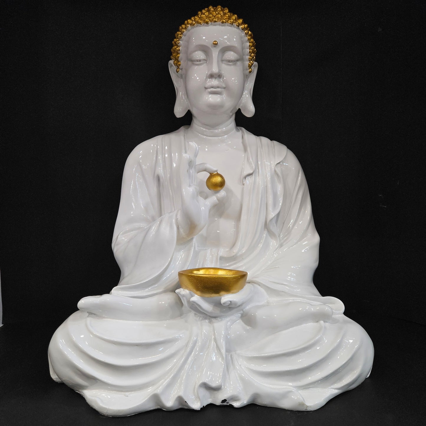 Lord Buddha White & gold big size Idol for Living & Drawing Room