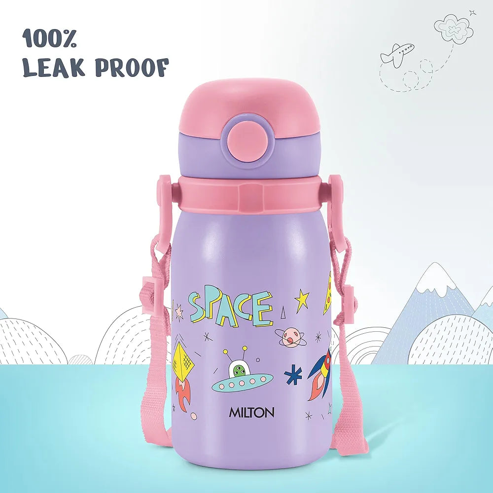 MILTON Torque 450 ISI Certified Stainless Steel Water Bottle, Leak Proof, Rust Proof, Single walled,1 Yr Warranty, Ideal Sipper Water Bottle for School Kids Bottle, 455 ml, Purple (Space)
