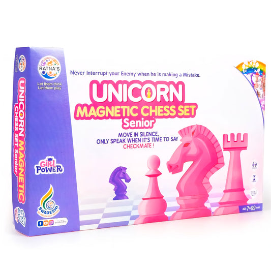 Ratna's Unicorn Magnetic Chess Senior Foldable Magnetic Chess Board Set with Magnetic Pieces for Kids and Adults Pink & Purple Board