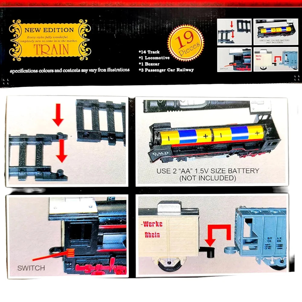 Black Colour Toy Train for Kids |19 pcs Plastic Train Set | Battery Operated Train Engine Toy for Kids | High Speed Engine Train with Round Track