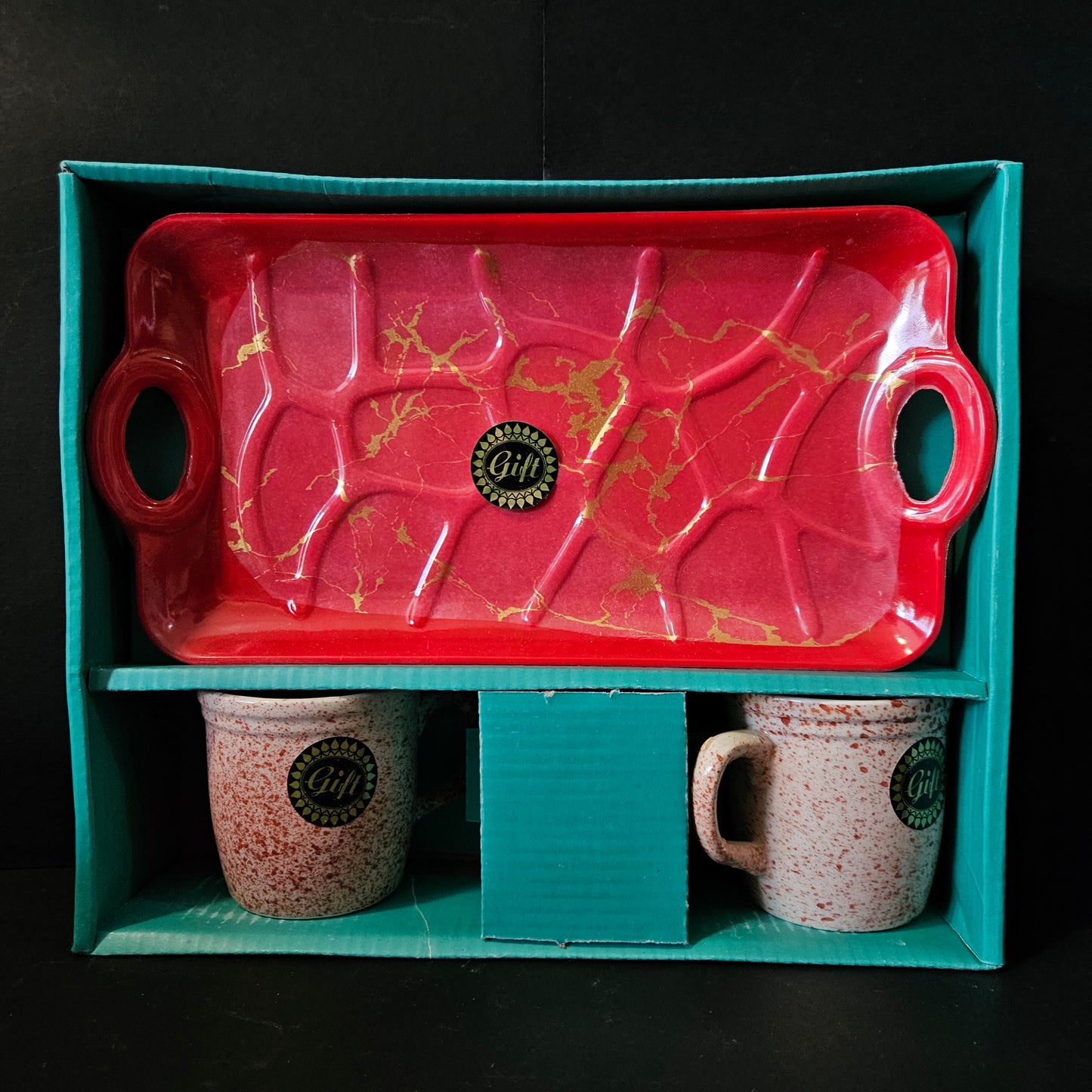 Turkish Ceramic 2 pieces cups & 1 serving tray set