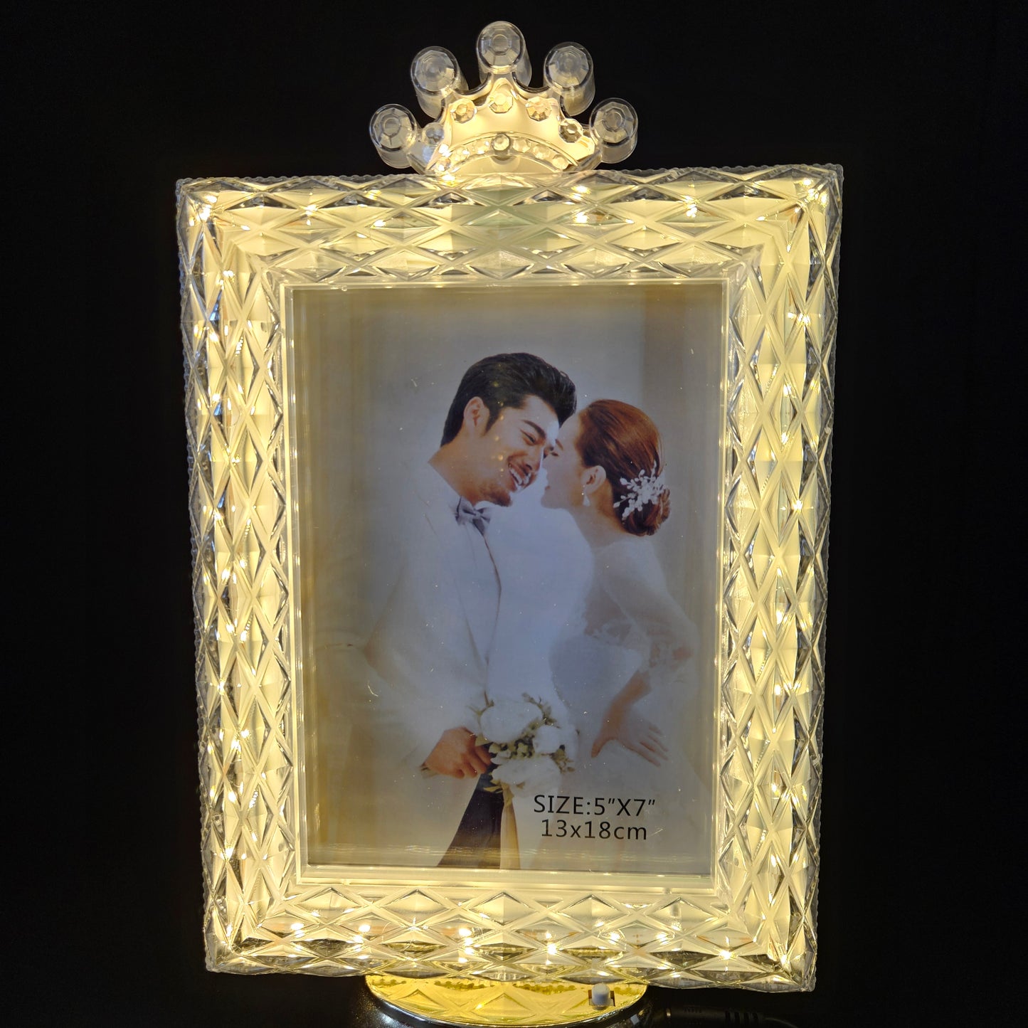 White Rectangular Shaped Crystal designed Photo Frame with Button Operated for gifting purpose/couple gifting