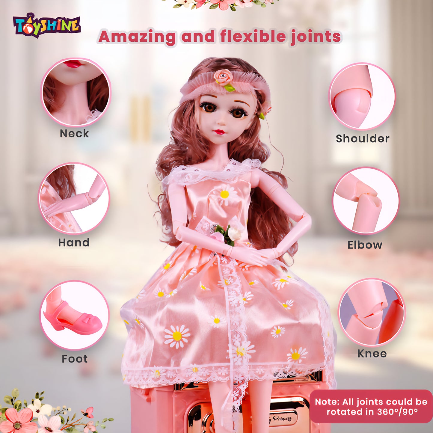 Stunning Look Anne Fashion Doll with 3D Eyes & Folding Hands Pretend Play Gift for Girls Kids Role Play Toy for Age 3+, Peach