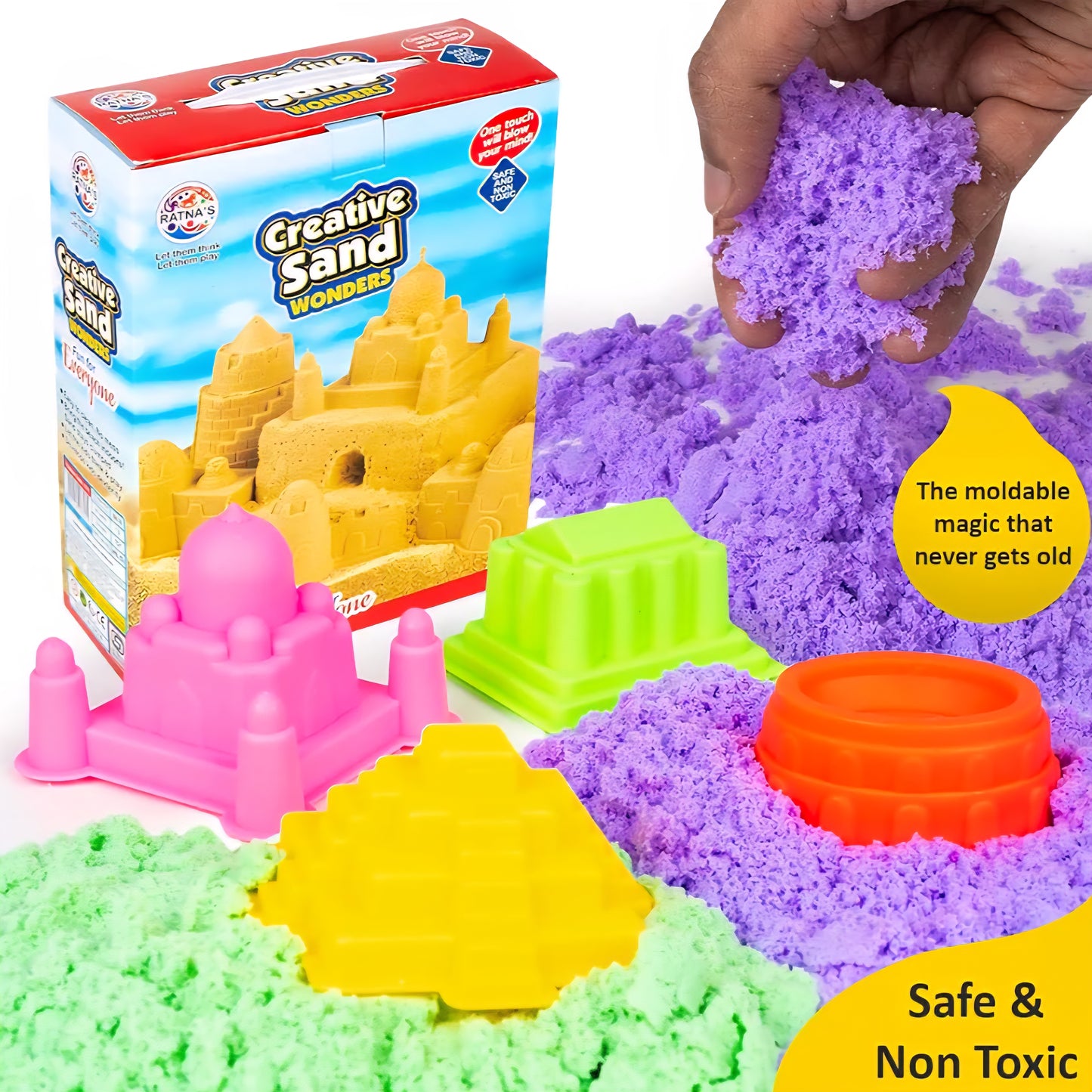 Creative Sand Wonders 500g with Big Moulds for Indoor Beach Fun Kinetic Sand Smooth and Non Sticky for Kids