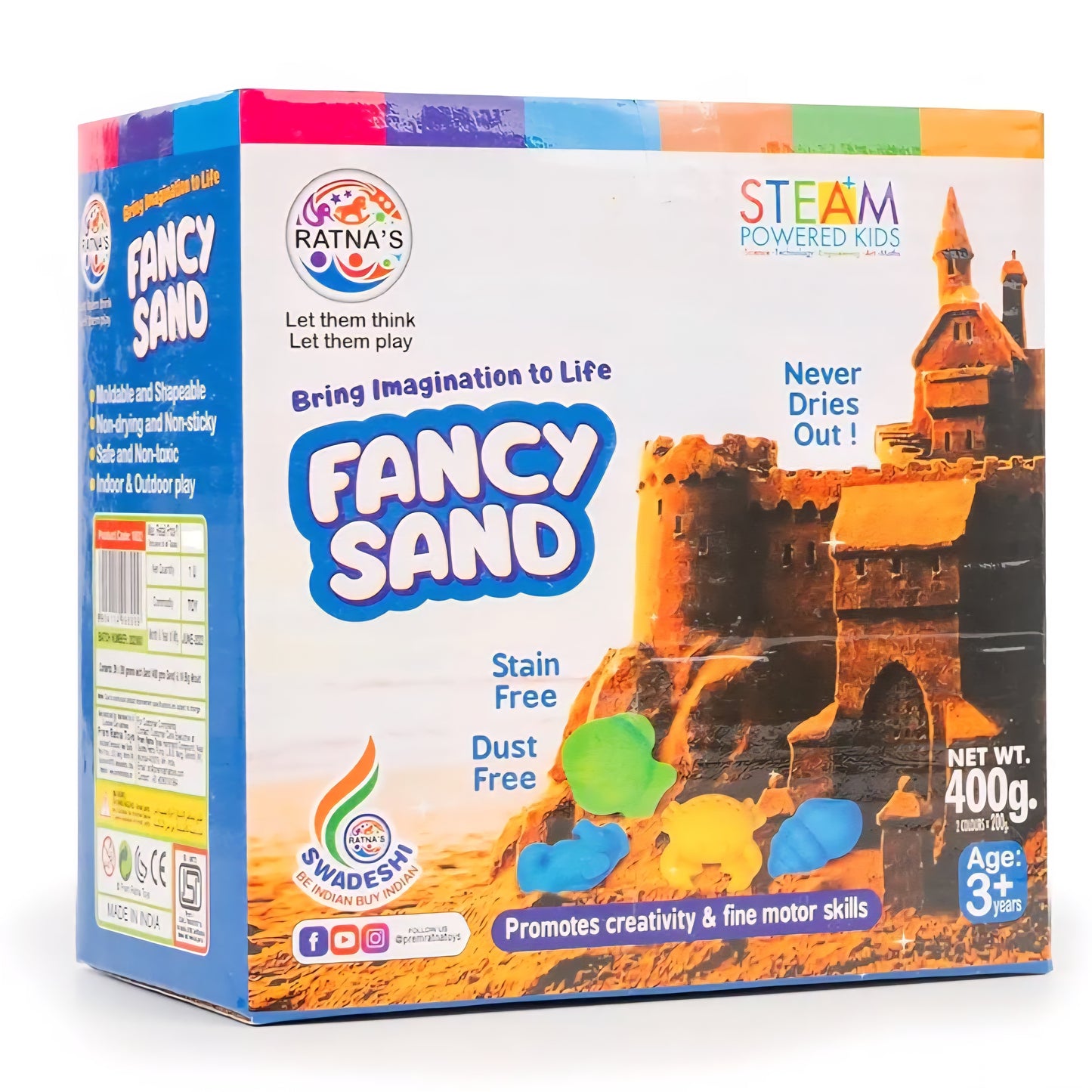 RATNA'S Fancy Sand 400g with Big Mould for Indoor Beach Fun and Relaxation Kinetic Sand Kit Activity Toys, Soft Sand Clay Toys for Boys & Girls