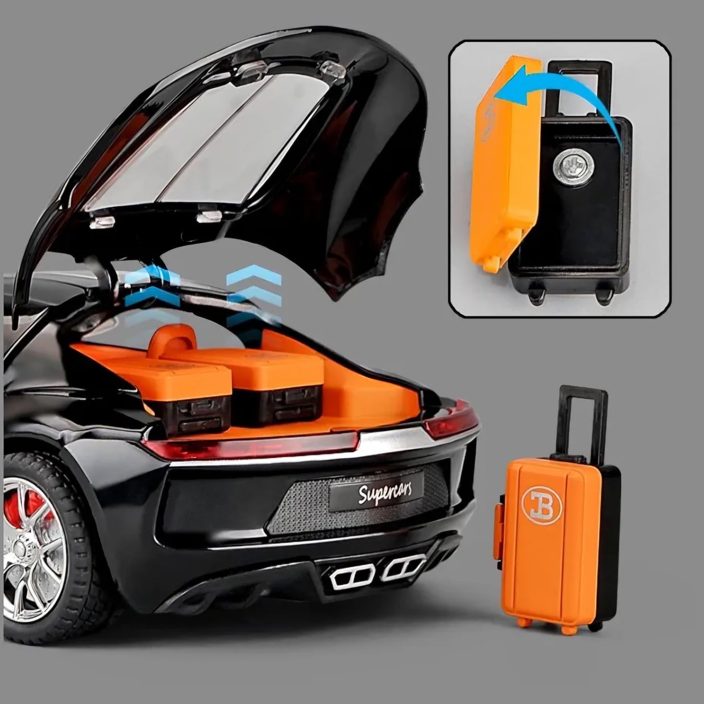 Bugatti Atlantic Model Car Sports Car Exclusive Alloy Metal Pull Back Die-Cast Car Diecast Metal Pullback Toy Car with Openable Doors & Light Music Toys for Kids - Black