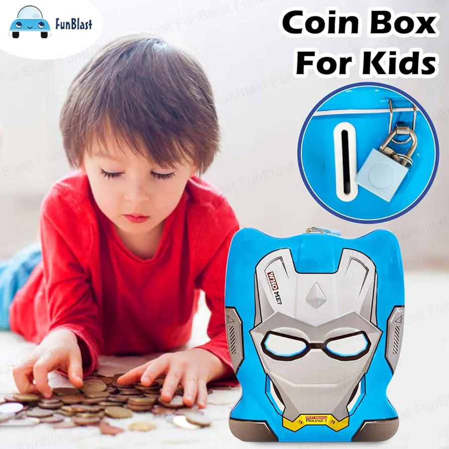 Money Saving Tin Coin Bank with Lock and Key, Cartoon Coin Box for Kids, Boys, Girls, Piggy Bank for Kids, Money Box for Boys, Birthday Return Gift