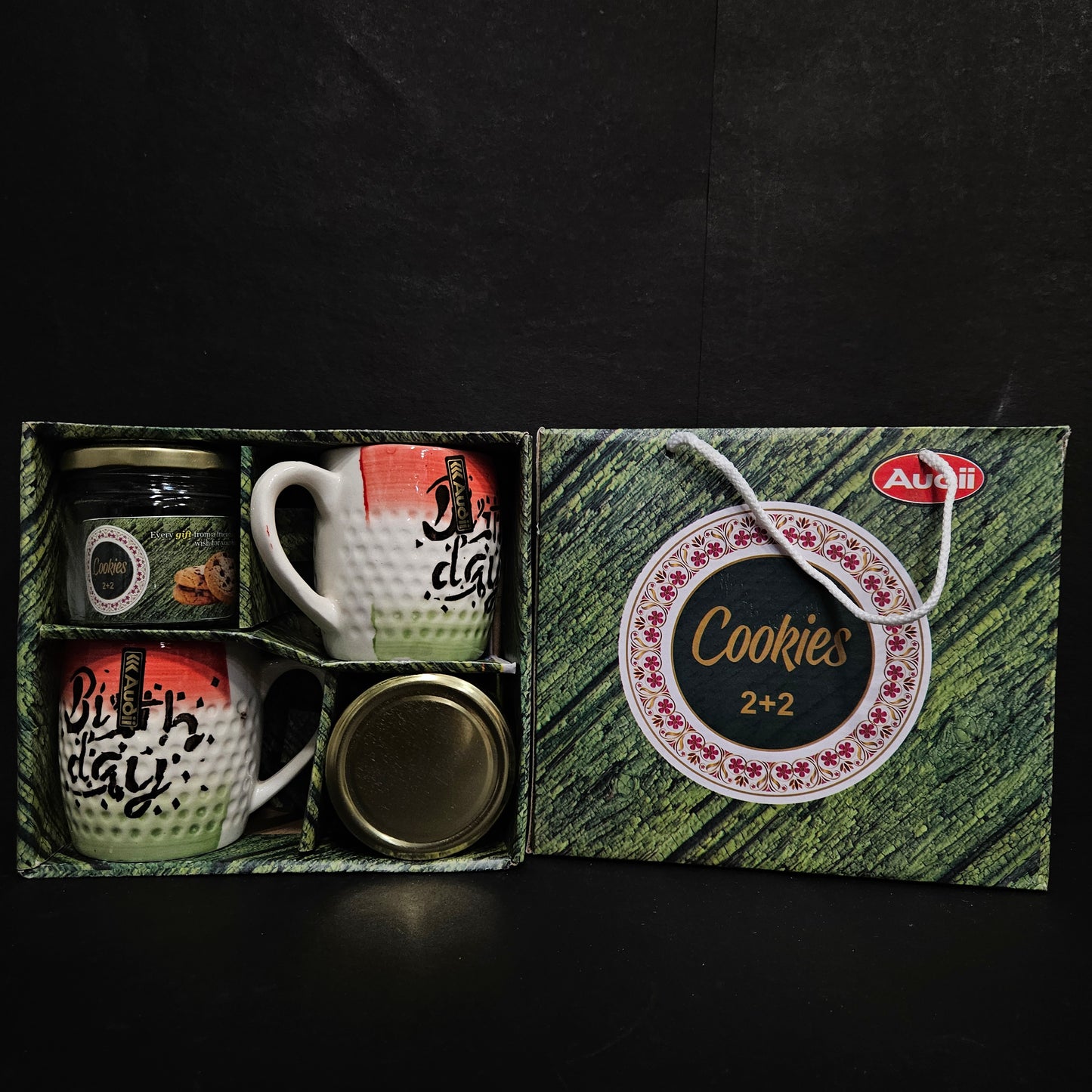 Cookies gift set of 2 Ceramic coffee mugs & 2 glass Jars gift pack