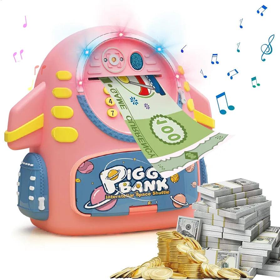Aerospace Electronic space Piggy Bank for Kids with Password Protection Intelligent Analog Induction and Fingerprint Recognition Cash Coin Piggy Bank Toy