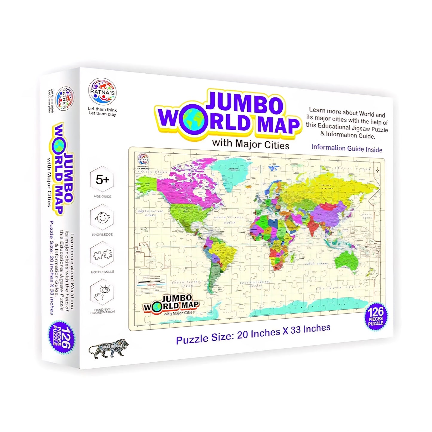 Educational & Learning Jumbo World Map Puzzle with Major Cities Jigsaw Puzzle for Kids