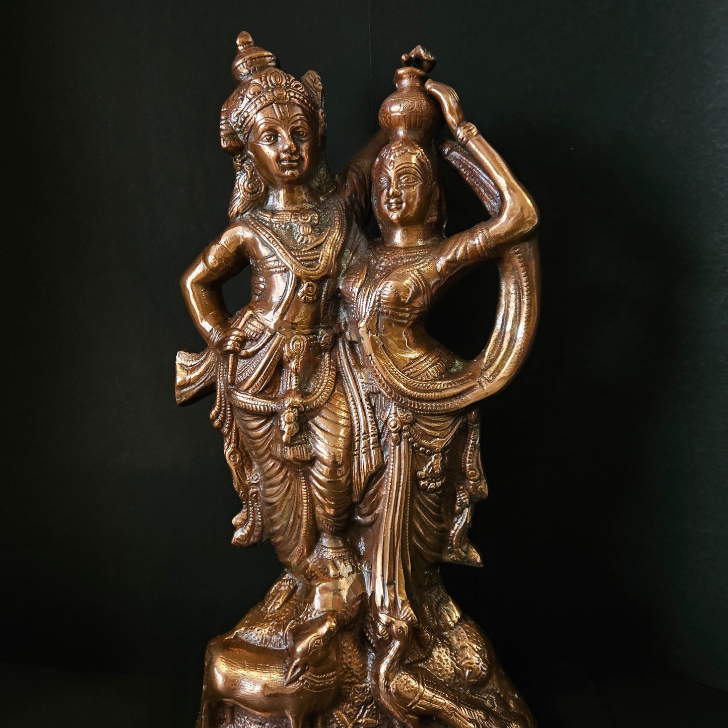 Handcrafted Copper Radha Krishna Statue Showpiece Figurine for Pooja Room & home